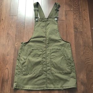Olive green jean overall dress